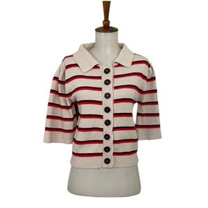 Vintage‎ Italy Striped Cardigan Sweater Women’s M Button-Up Short Sleeve Crop